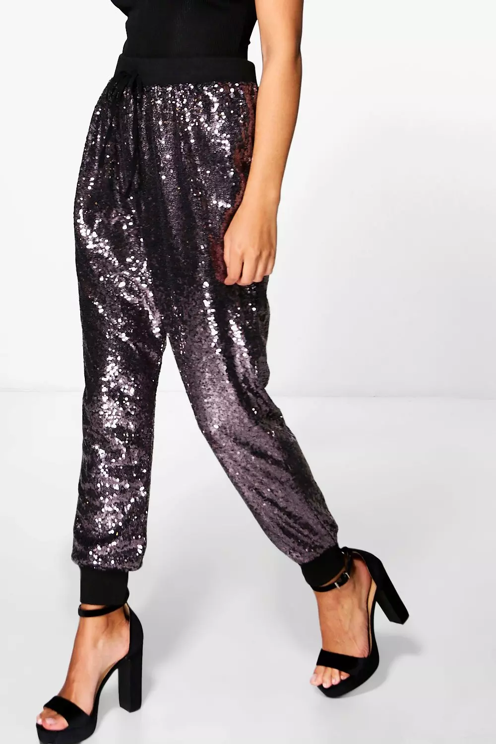Black Savannah All Over Sequin Relaxed Joggers alternative image