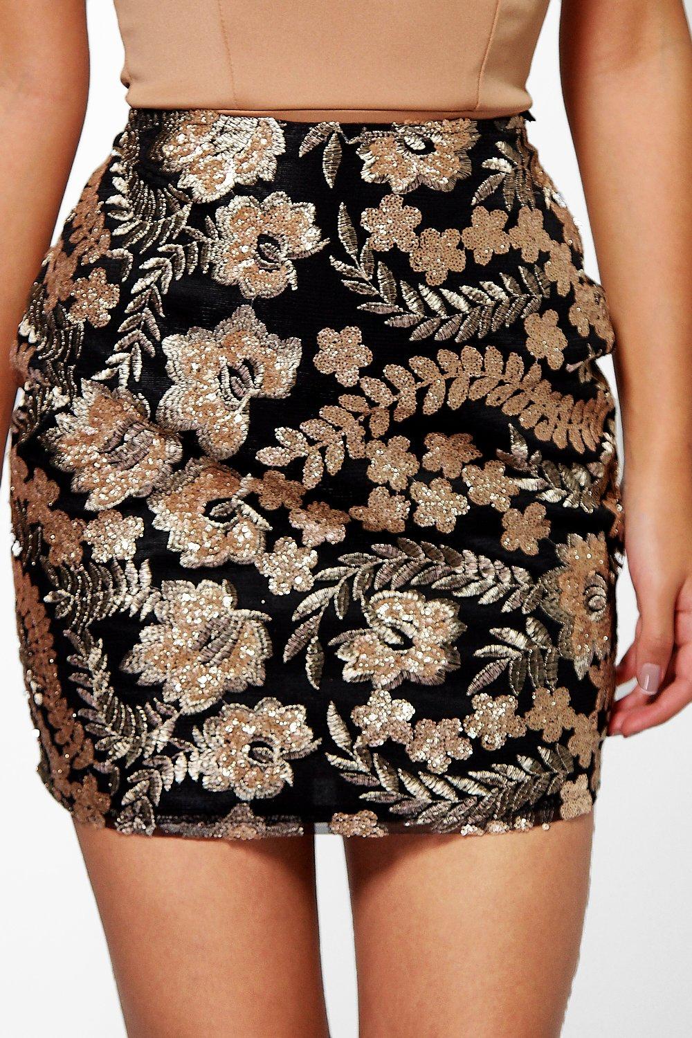 Embroidered sequin mini skirt sale