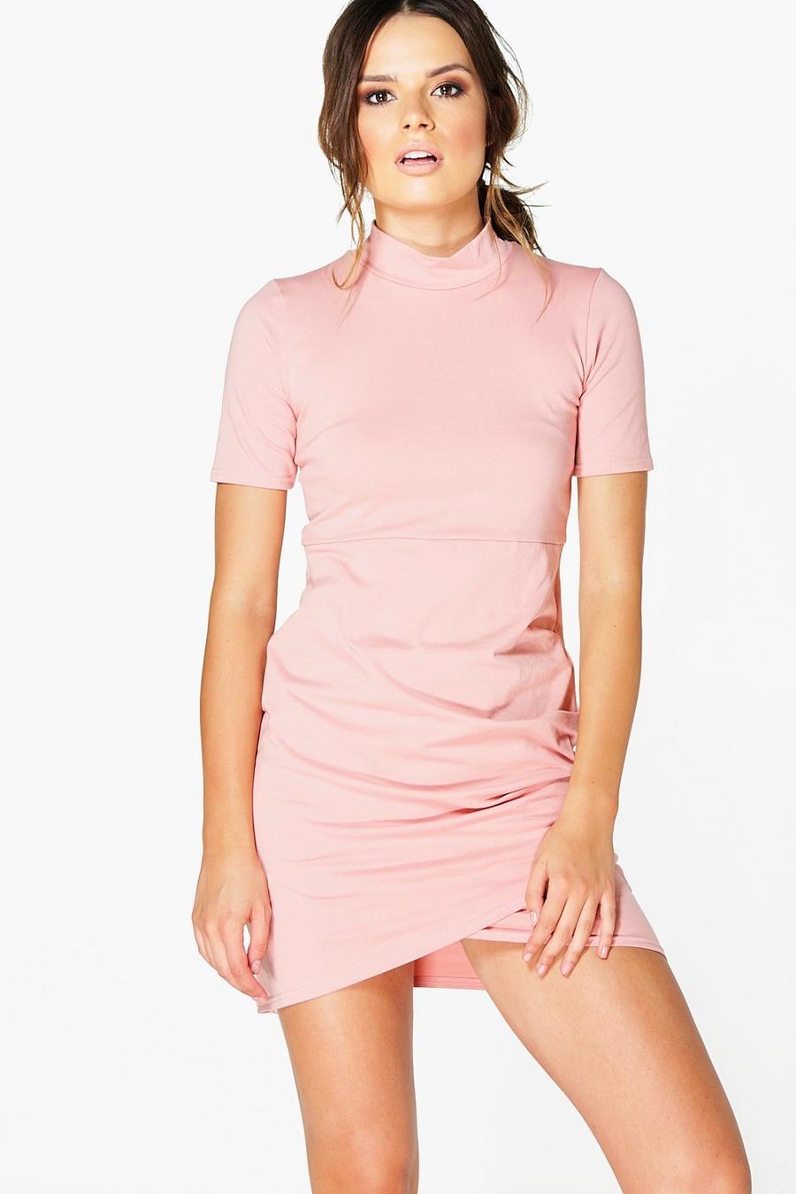 Coral pink Amie High Neck Cap Sleeve Wrap Dress image number 1