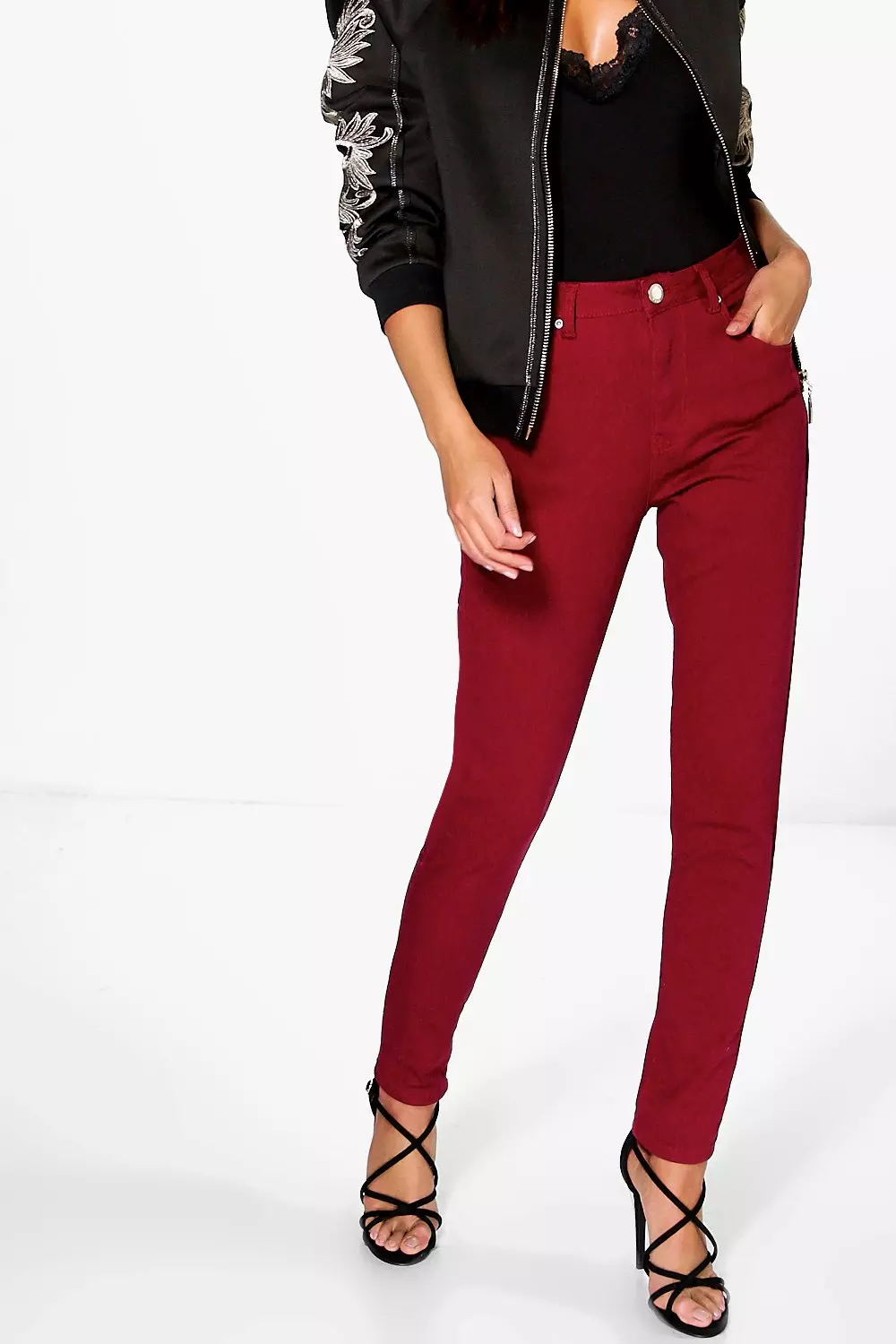 Burgundy high rise jeans hot sale