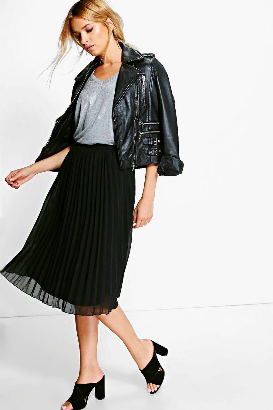 Black Chiffon Pleated Midi Skirt image number 1