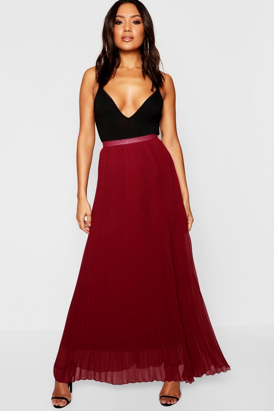 Berry Chiffon Pleated Maxi Skirt image number 1
