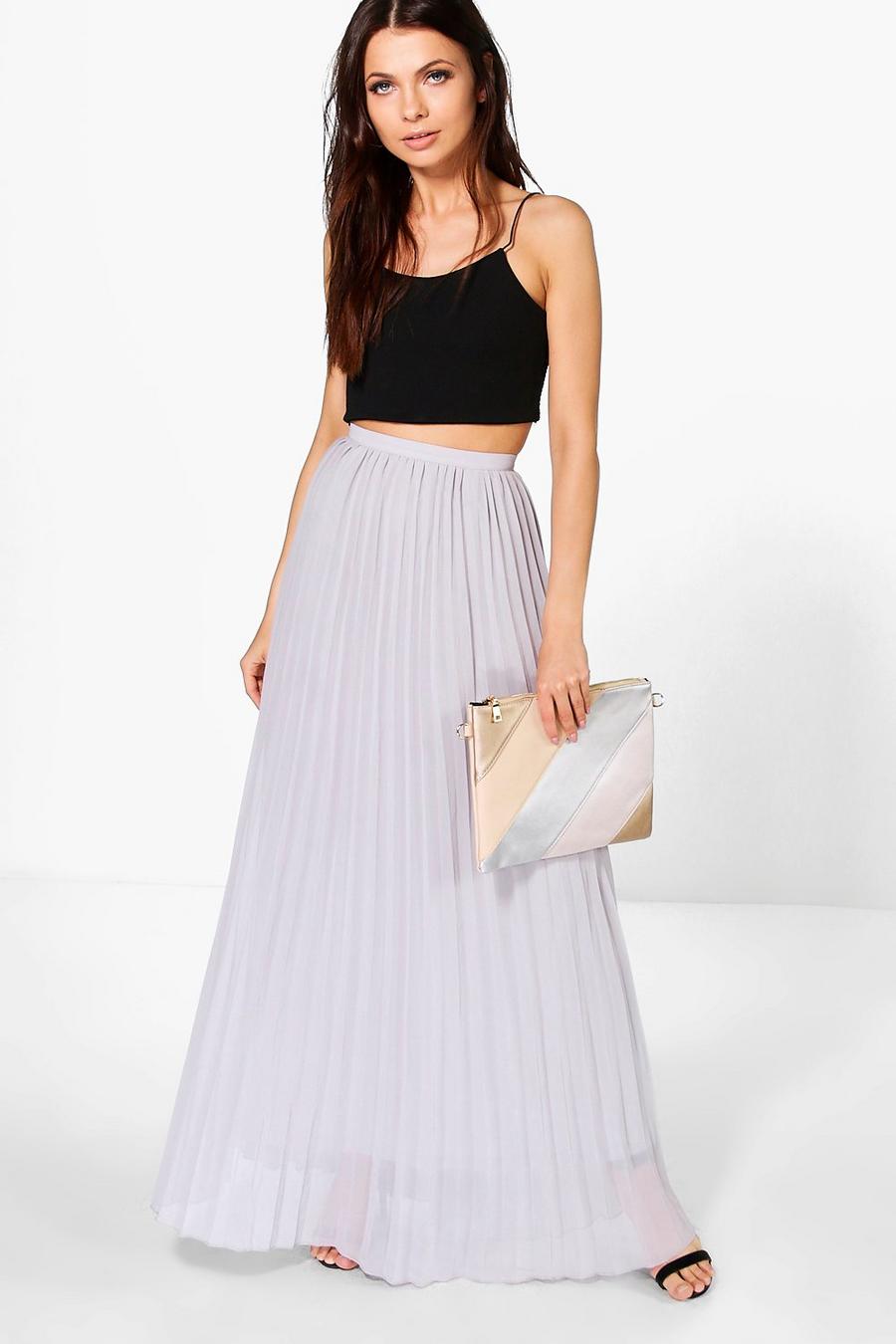 Dove gris Chiffon Pleated Maxi Skirt image number 1