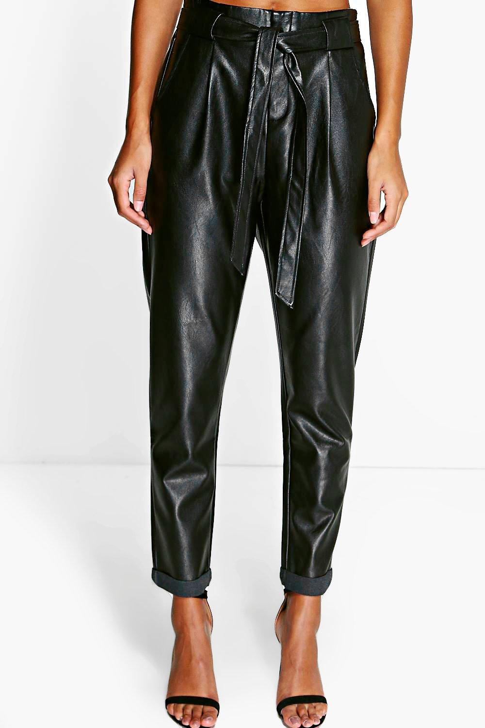 tie waist leather trousers