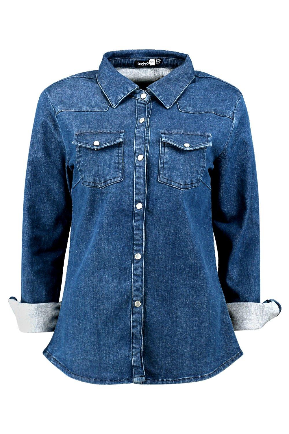 fitted stretch denim shirt womens