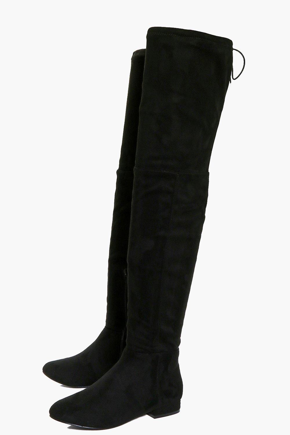 Wide Width Flat Thigh High Tie Back Boots boohoo USA