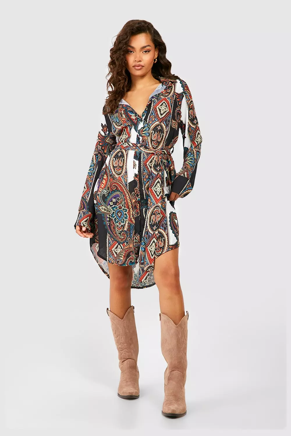 Paisley shirt cheap dress boohoo