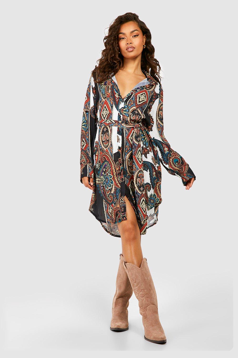 warehouse cutabout paisley shirt dress