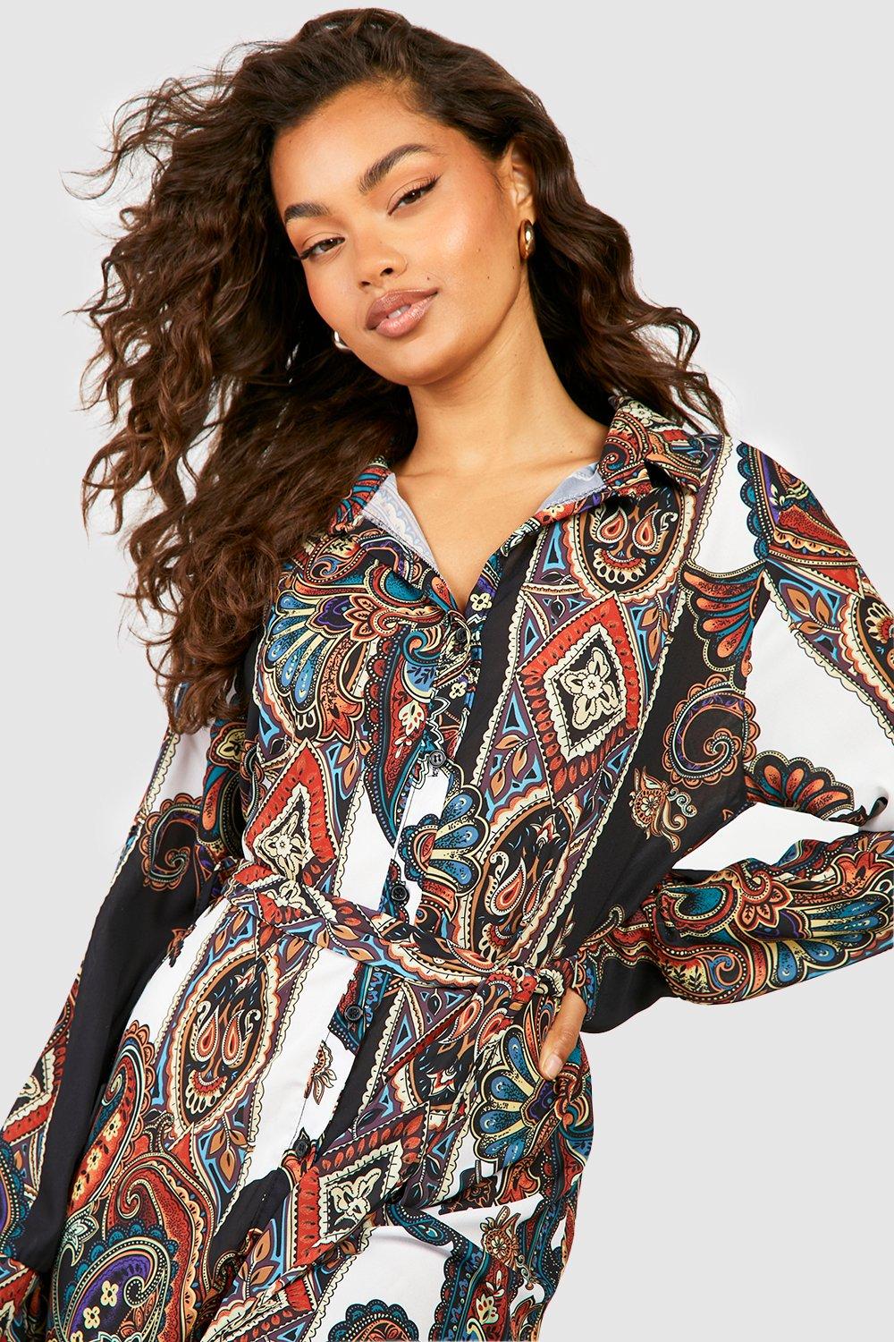 warehouse cutabout paisley shirt dress