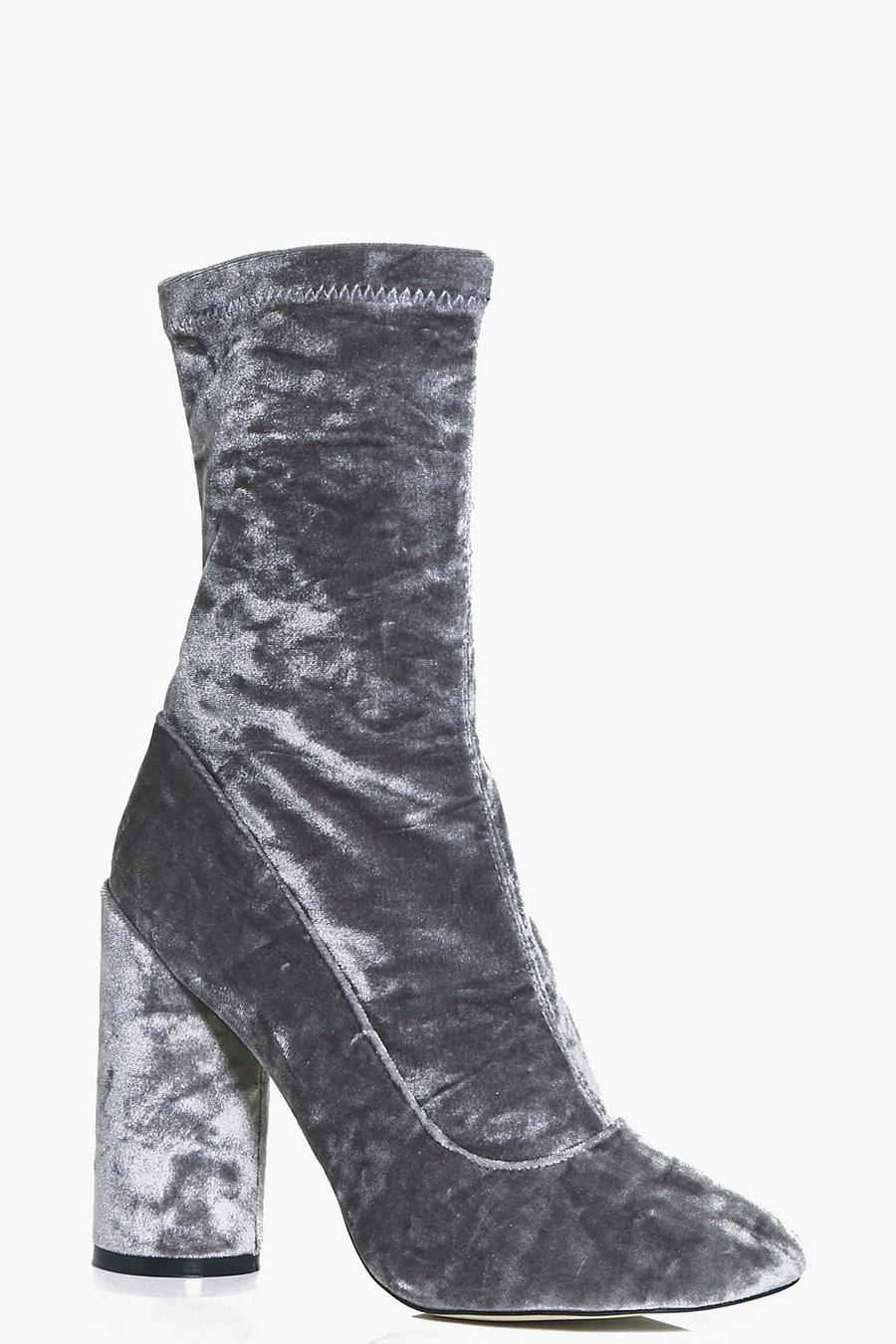 Grey Felicity Cylinder Heel Velvet Sock Boot image number 1