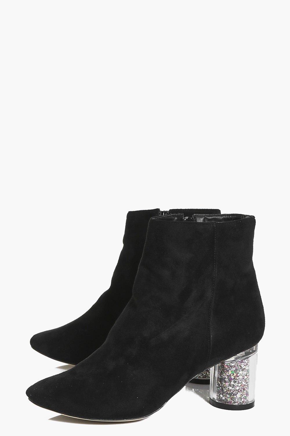 Ankle boots with glitter heel sale