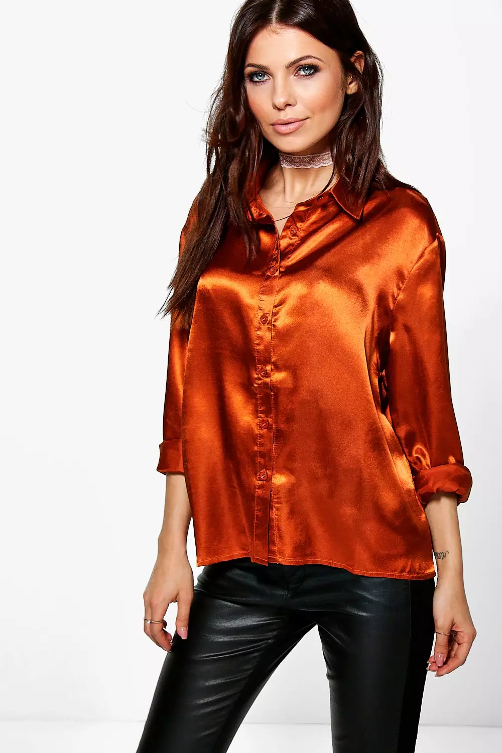 Rust cheap satin blouse