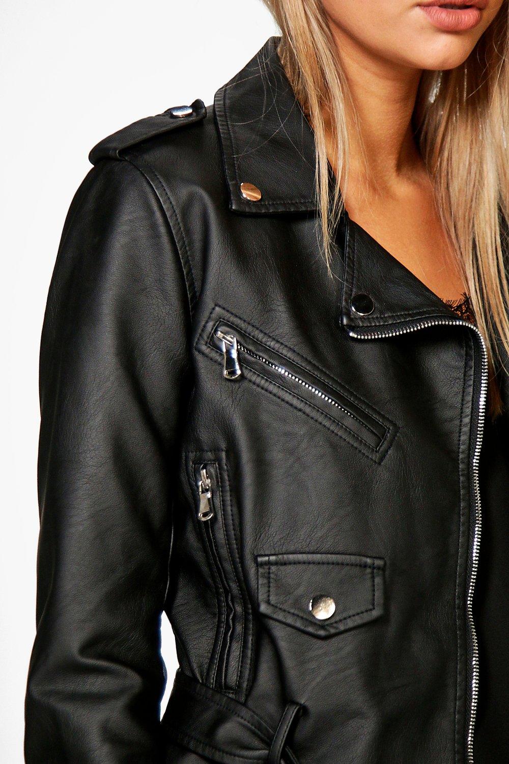 Veste en cuir avec ceinture femme sale