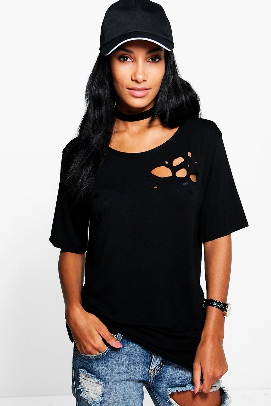 Black noir Maisie Distressed T-Shirt image number 1