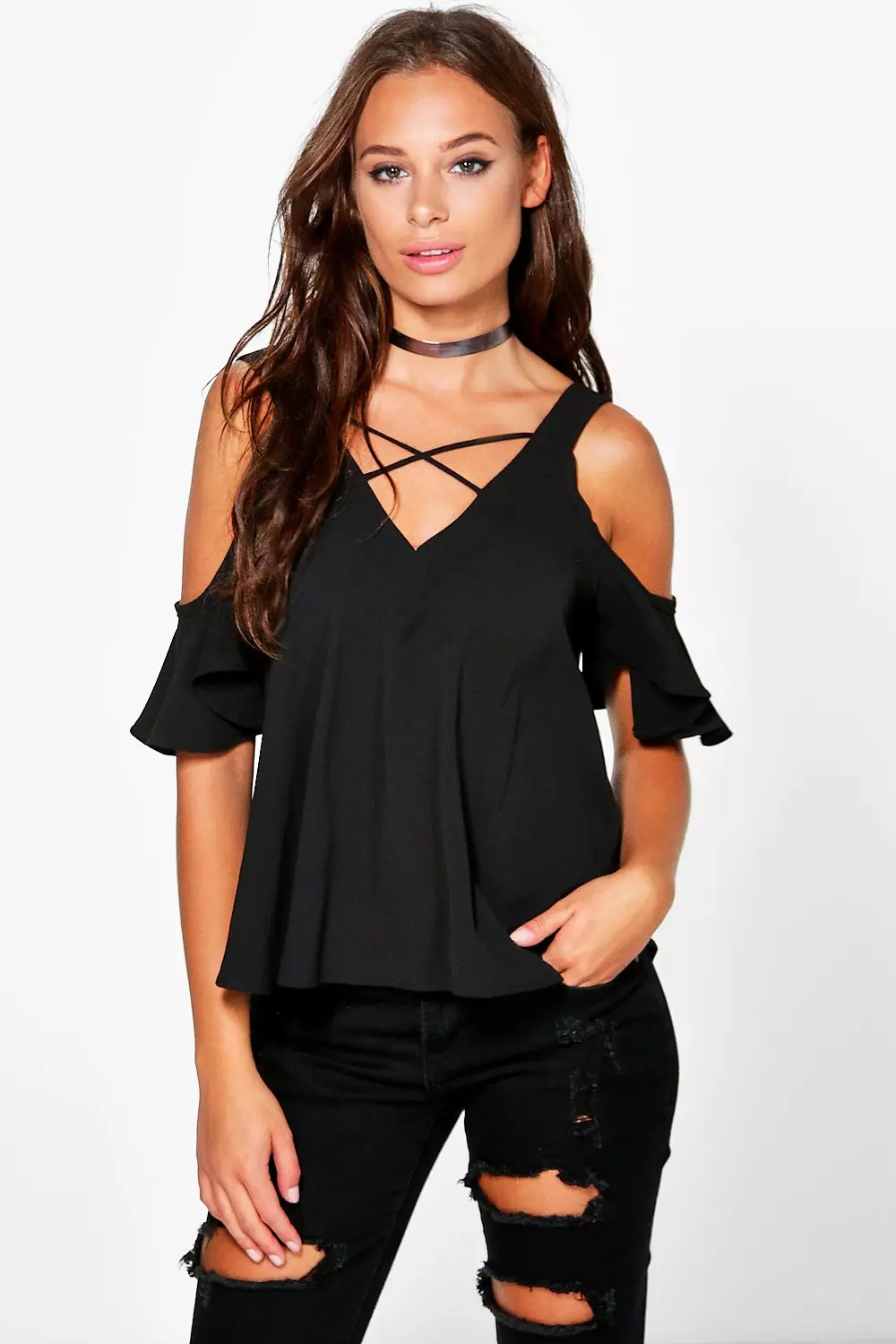 cold shoulder v neck top