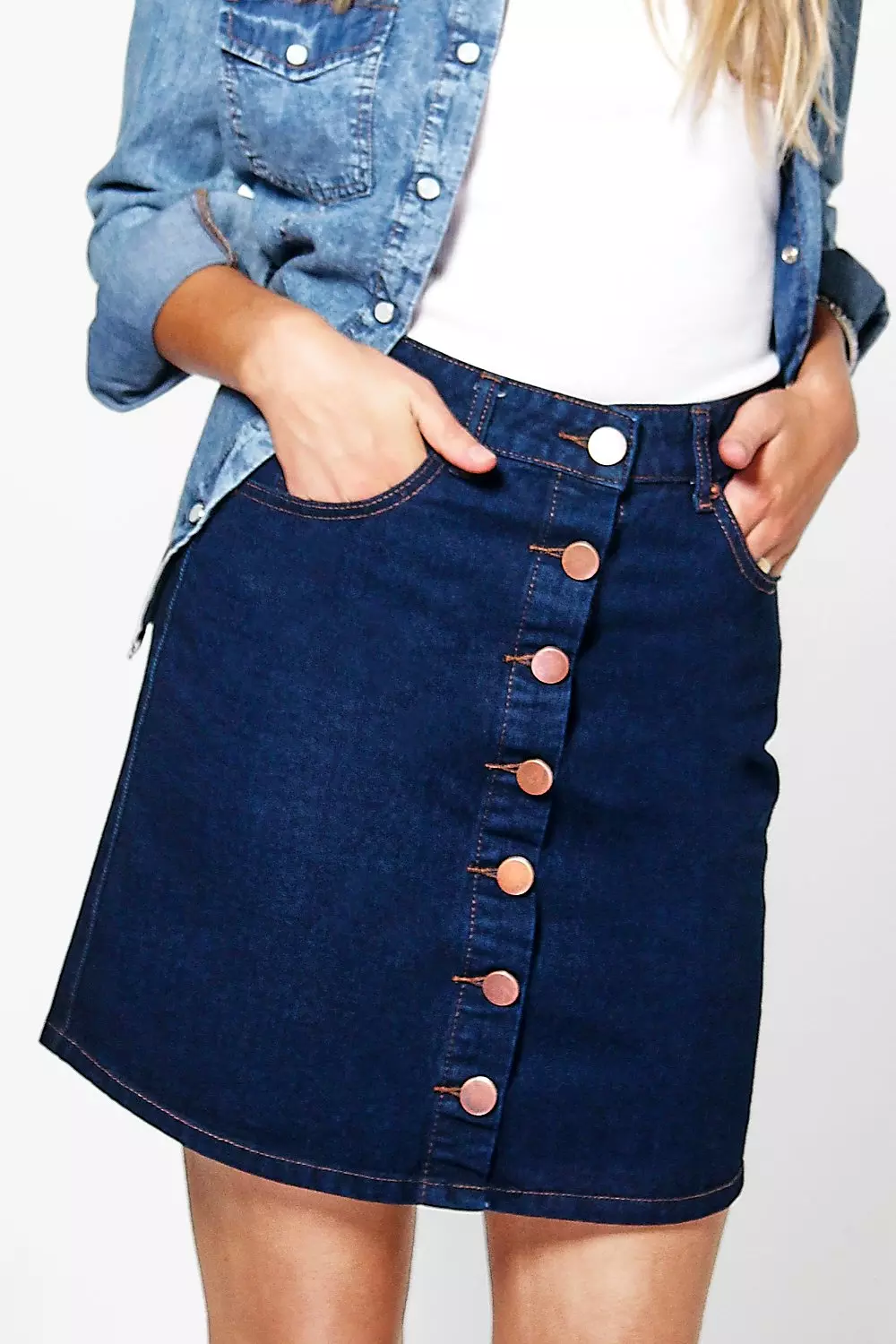 Sally Button Through Indigo Denim Skirt alternative image