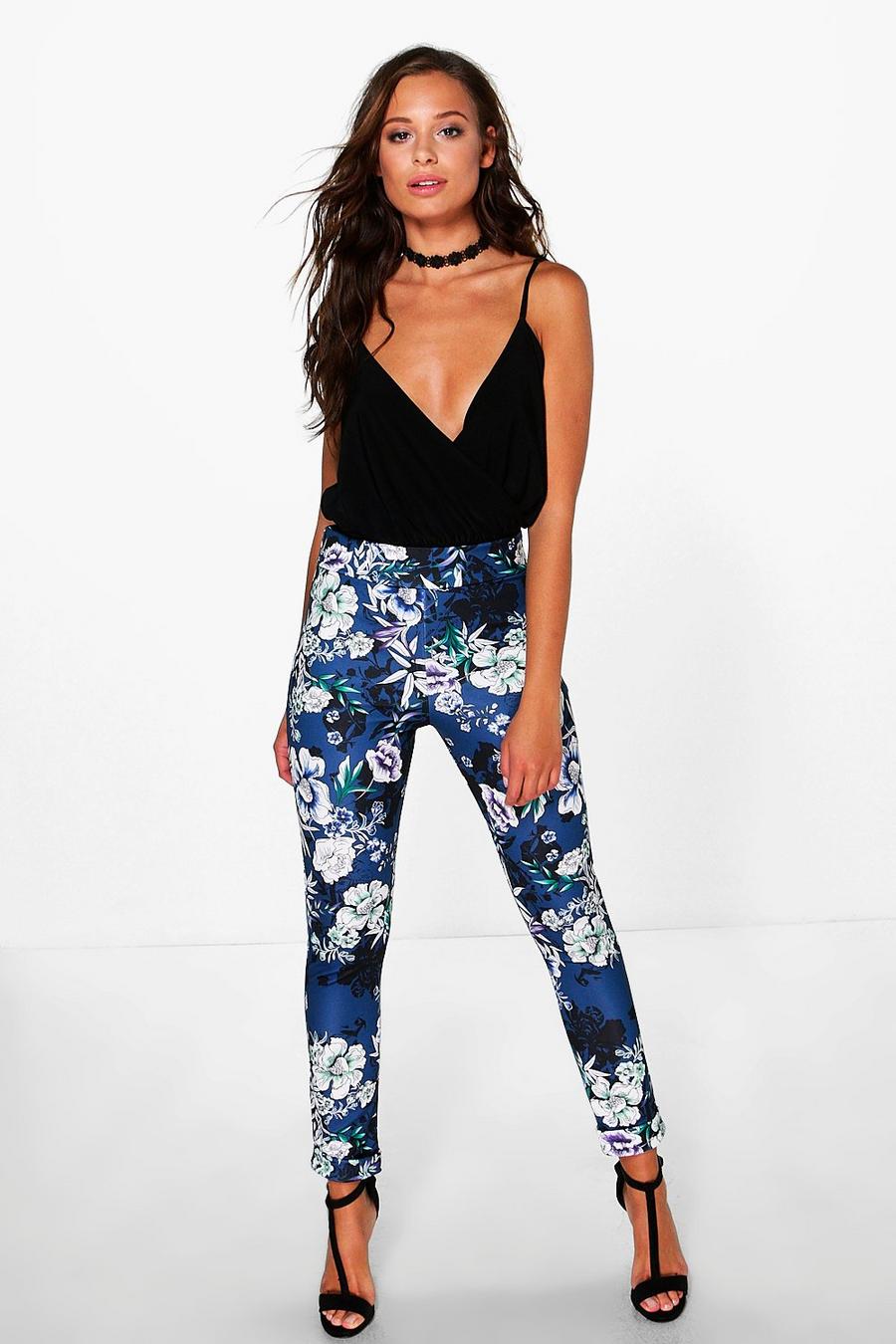 Blue Moxie Oriential Floral Skinny Scuba Trousers image number 1