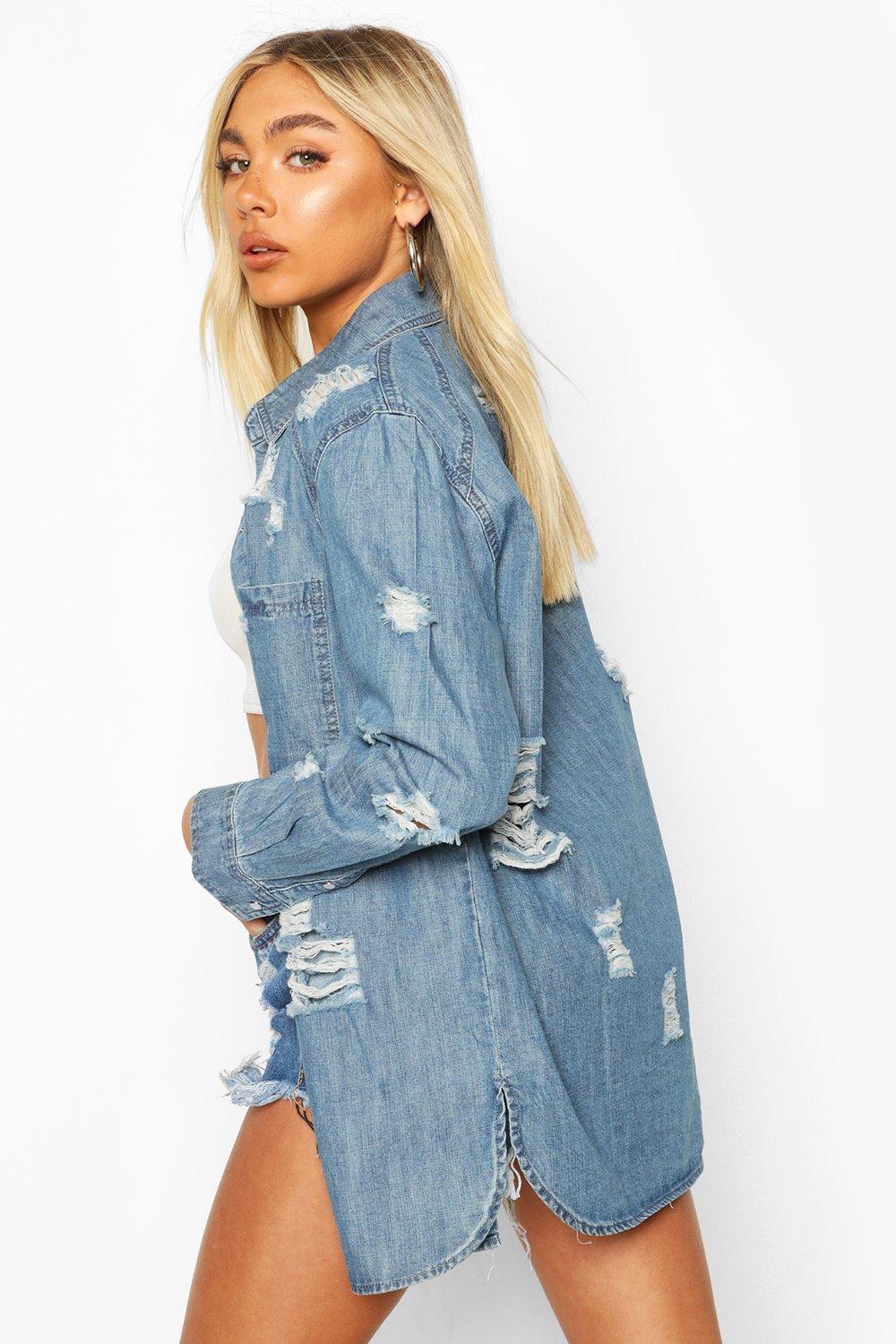 distressed denim shirt ladies