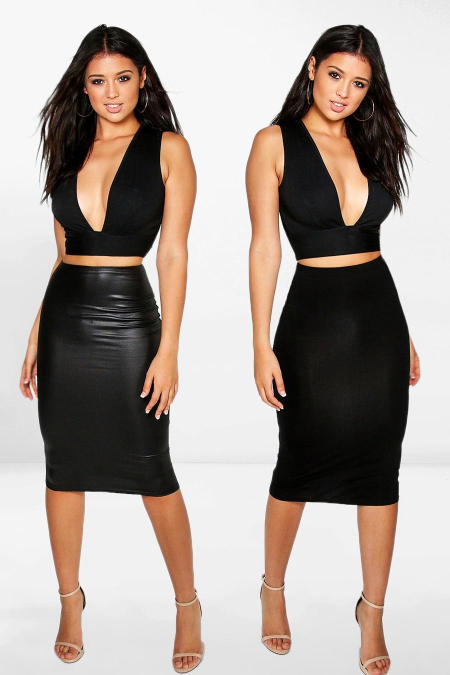 Black Amaya 2 Pack Faux Leather And Jersey Midi Skirt image number 1