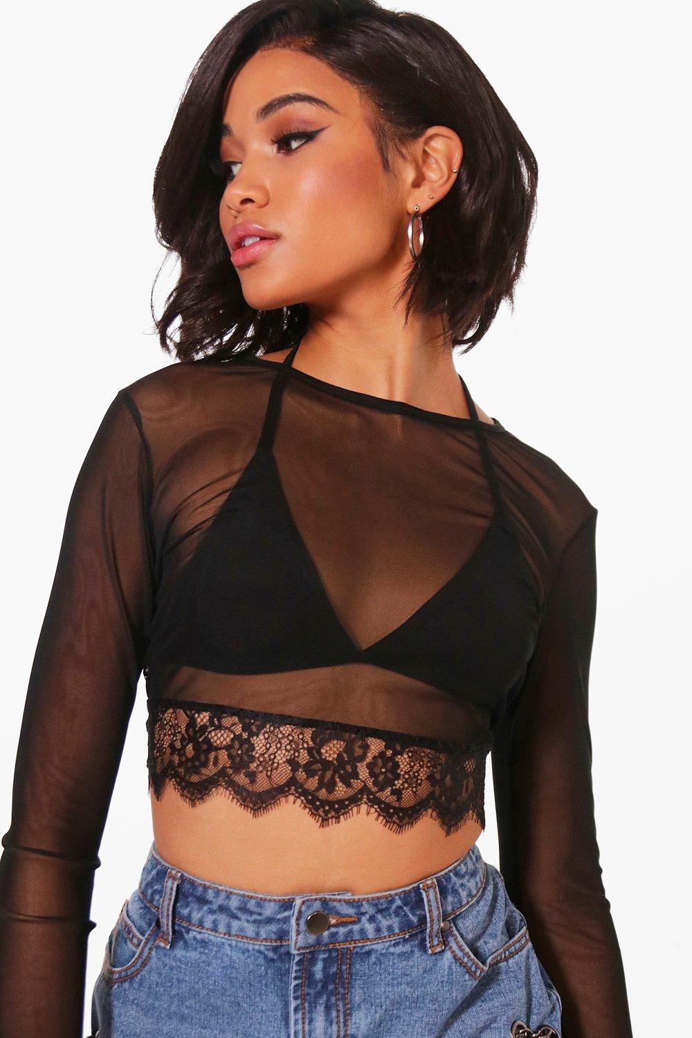 lace mesh long sleeve top