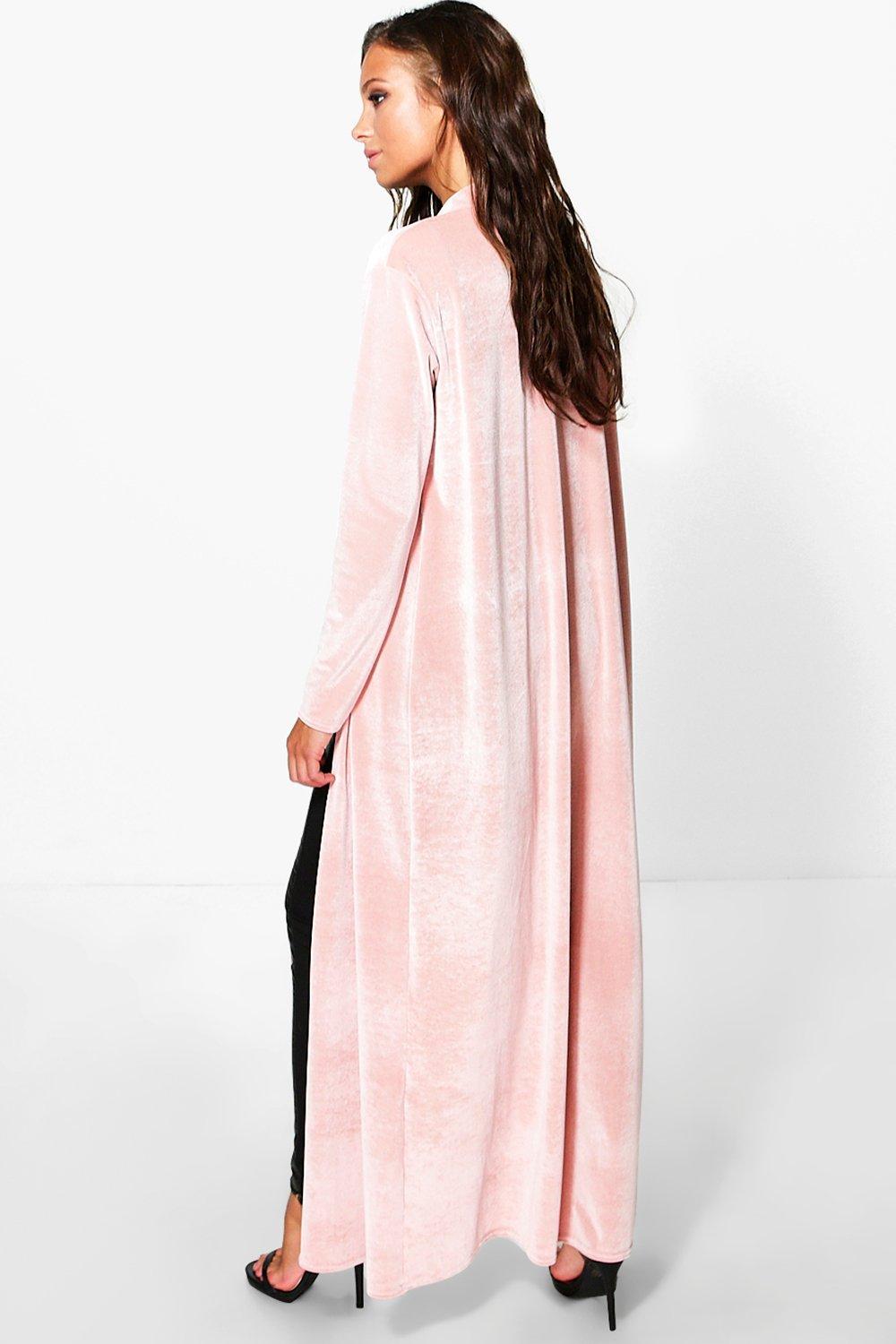 Long velvet duster coat best sale