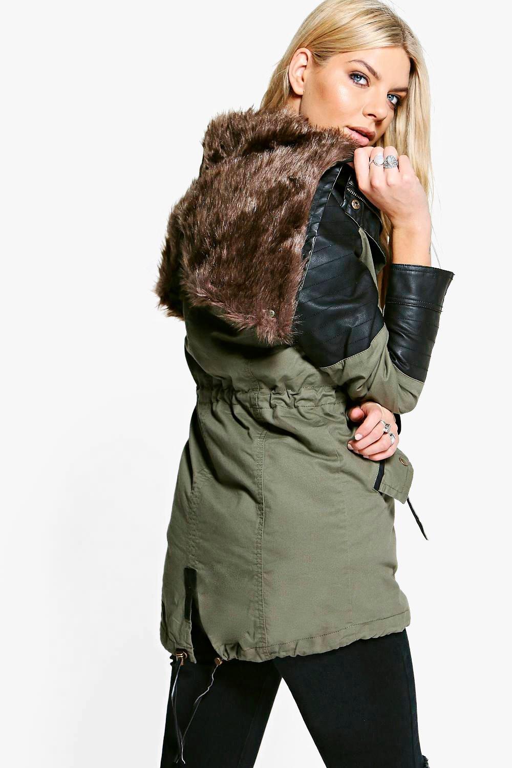 khaki faux fur lined parka