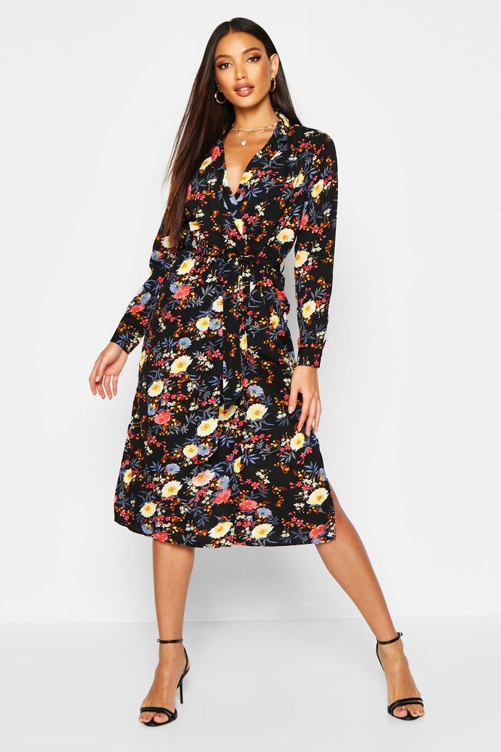 polo collar floral printed skater dress