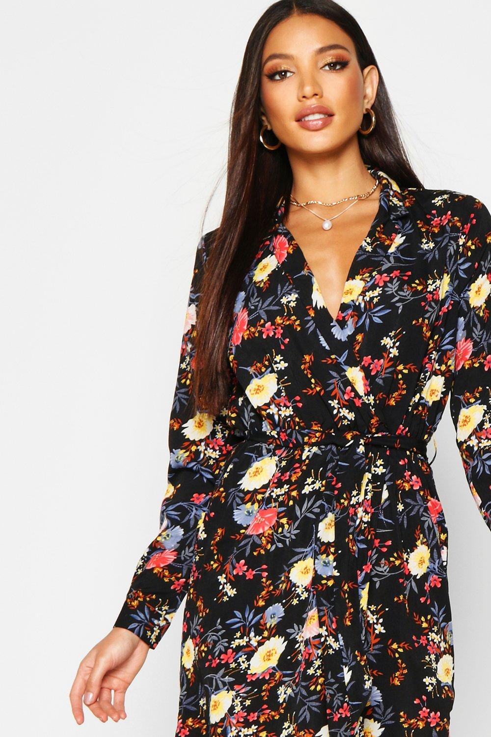 Boohoo black floral dress sale