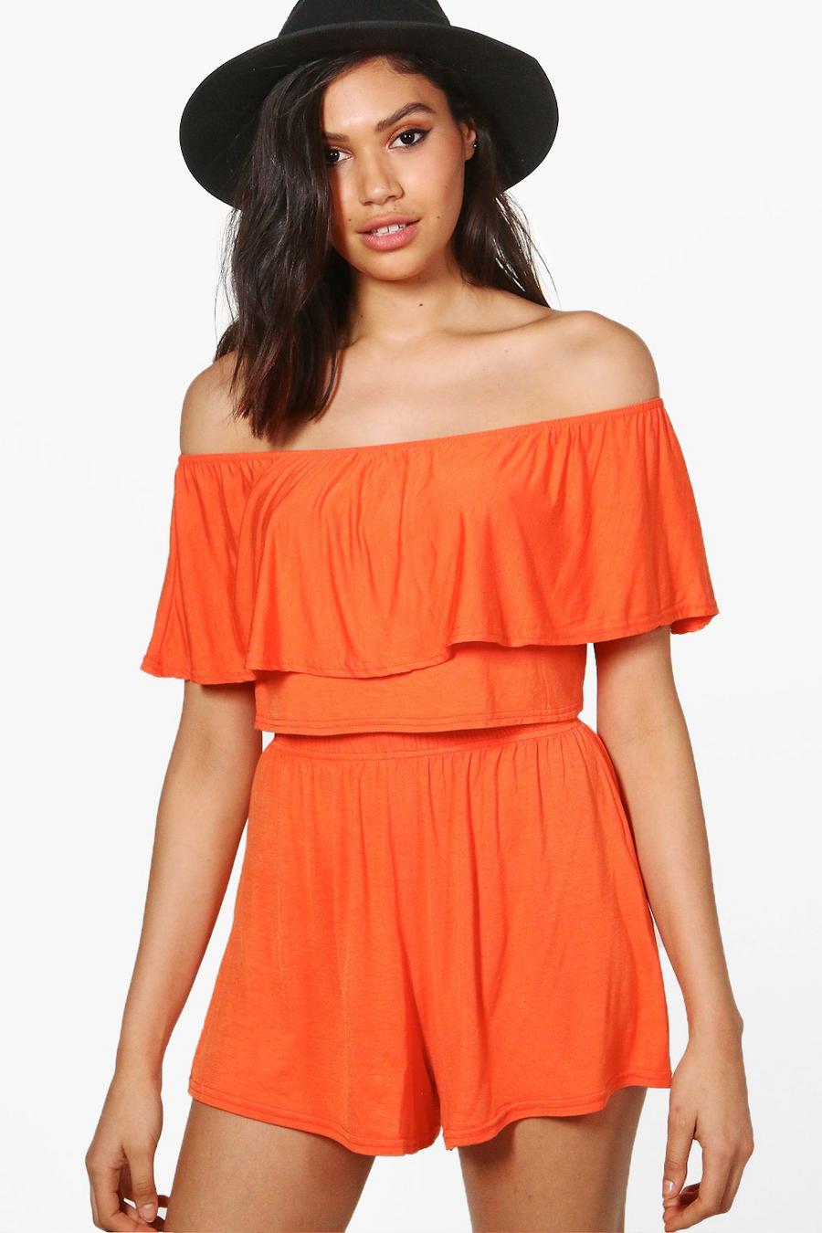 Orange Set med off shoulder-topp och shorts image number 1
