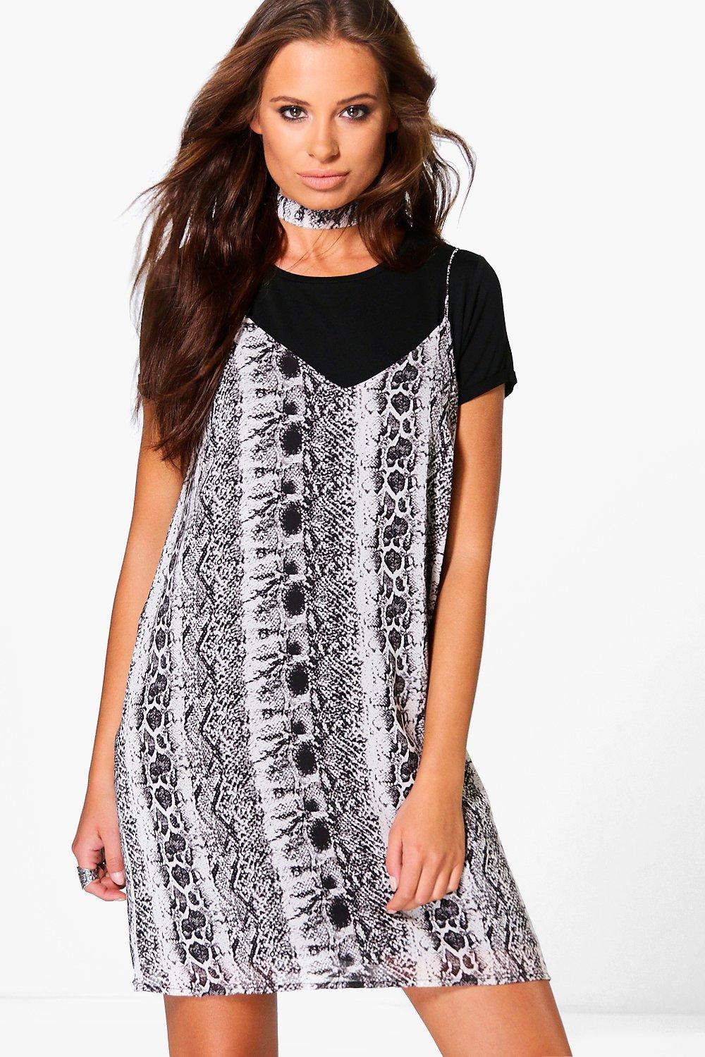 snake print slip dress