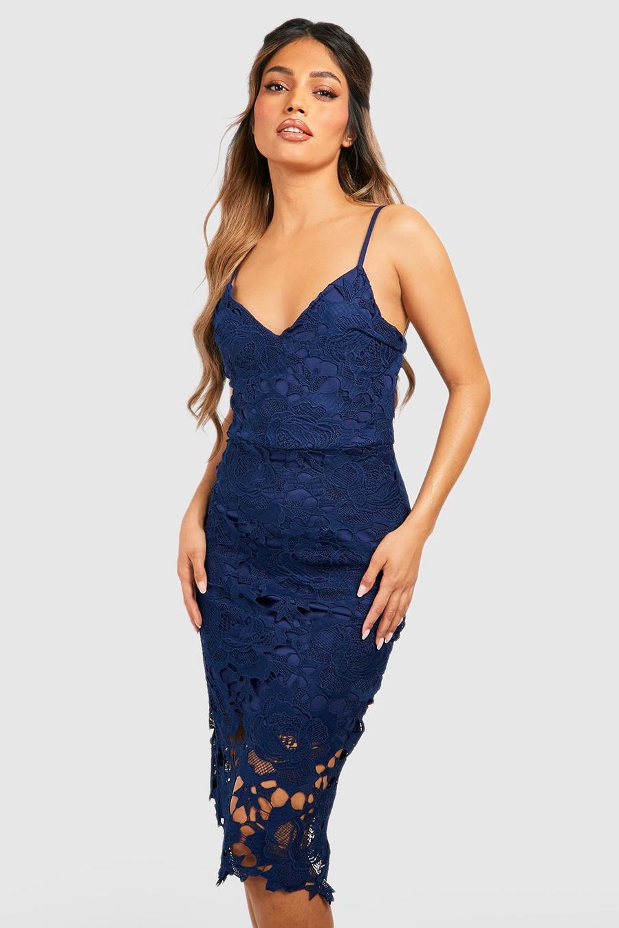 Navy Boutique Crochet Lace Strappy Midi Dress image number 1