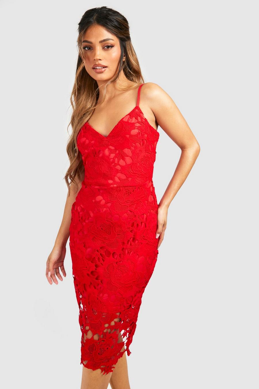 Red Boutique Crochet Lace Strappy Midi Dress image number 1
