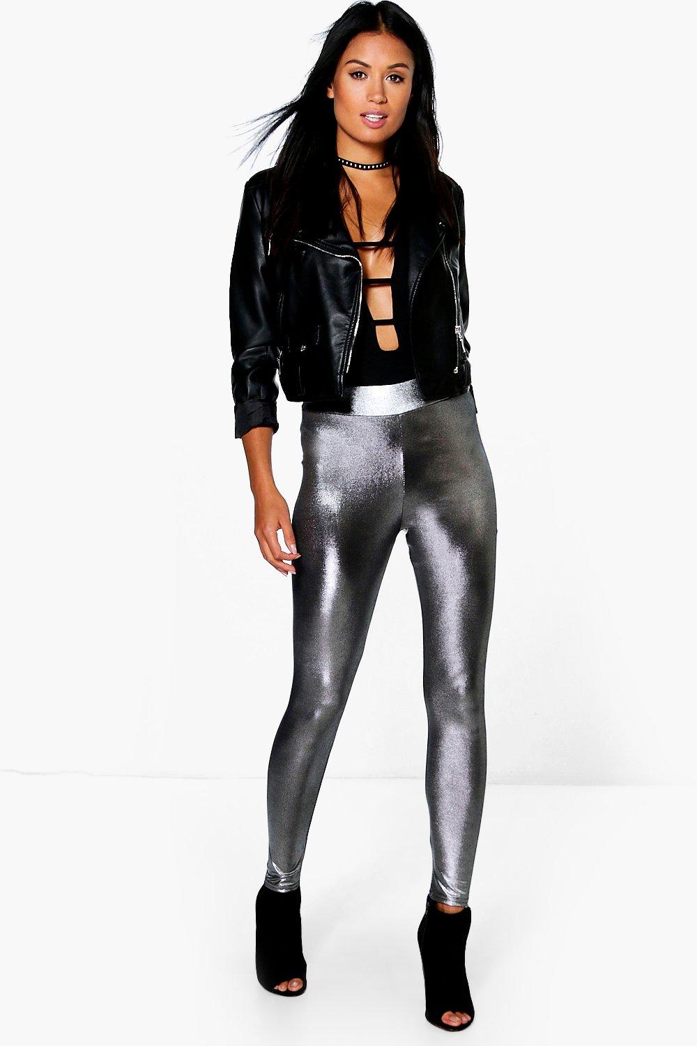 American Apparel Women Metallic Legging, Matte Black, X-Small