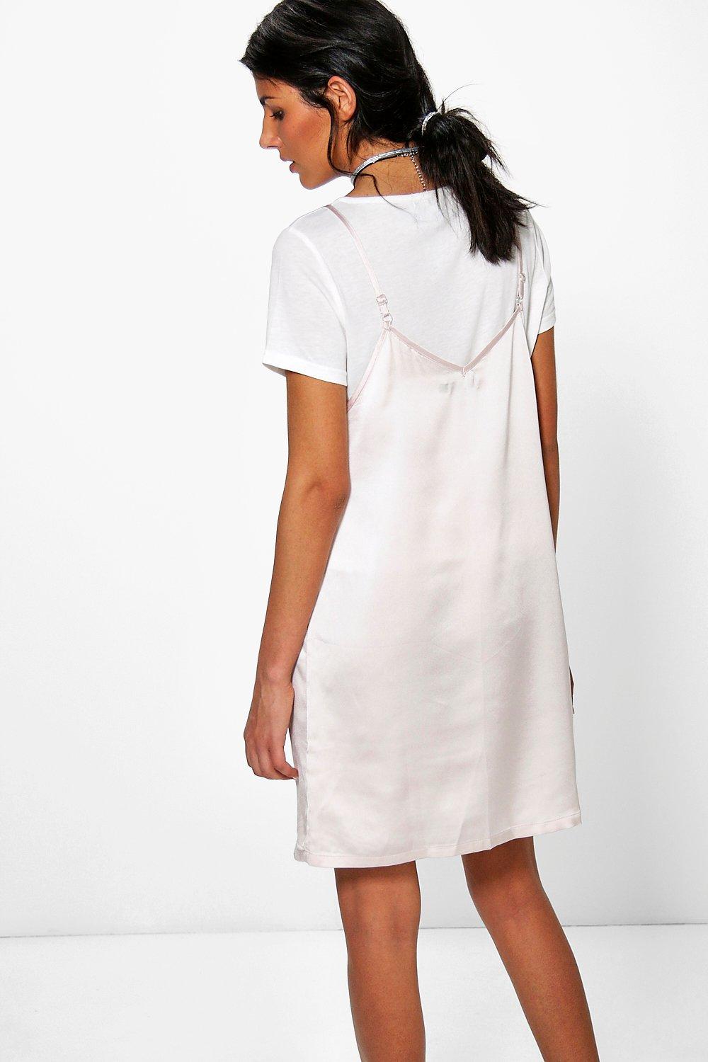 black slip dress white t shirt