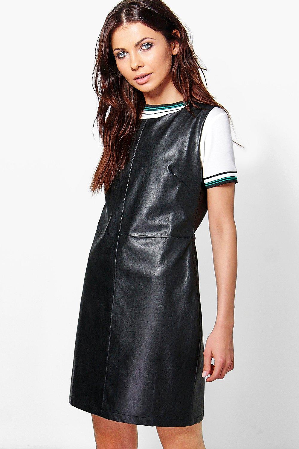 black leather pinafore