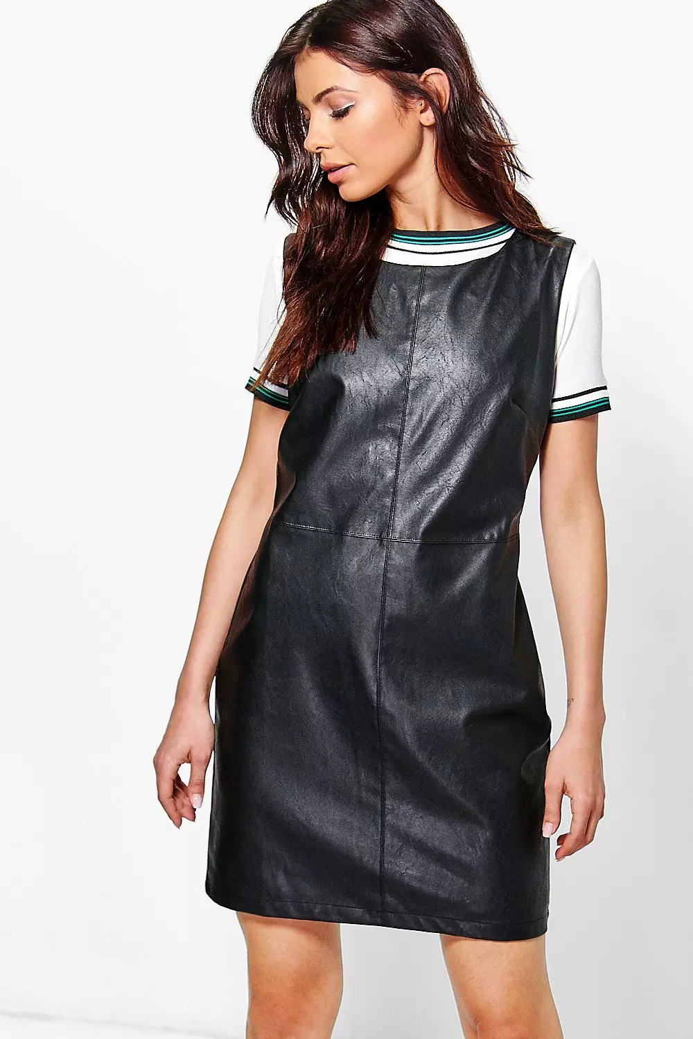 Faux leather pinafore outlet dress