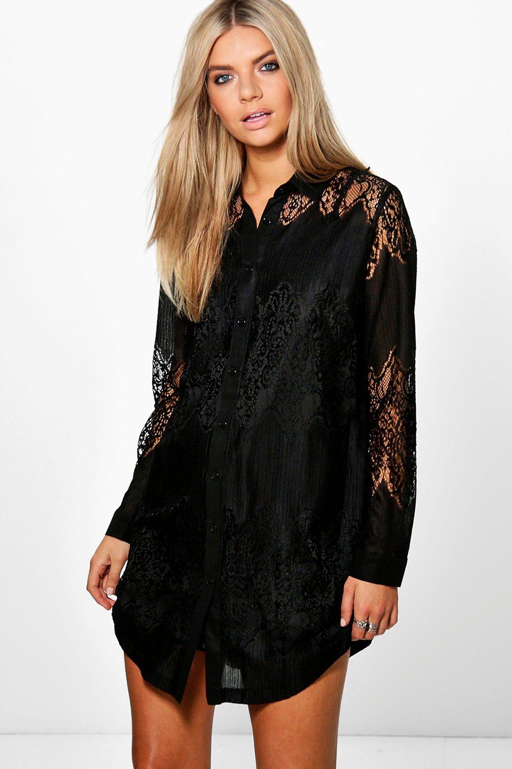 black lace shirt dress