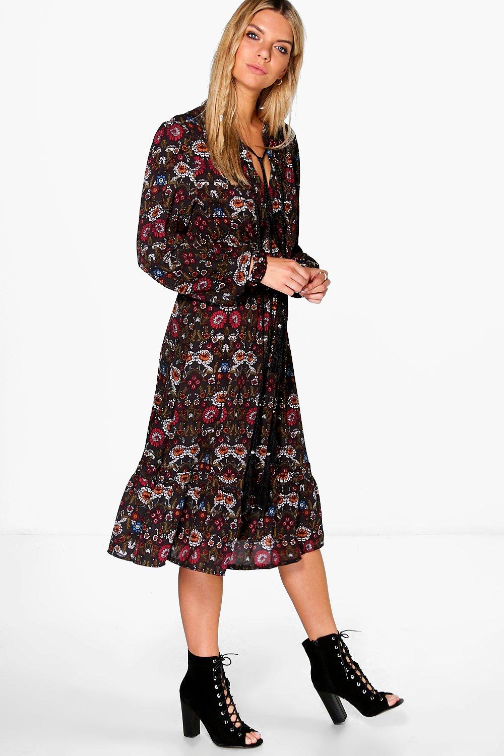 long sleeve floral midi dress uk