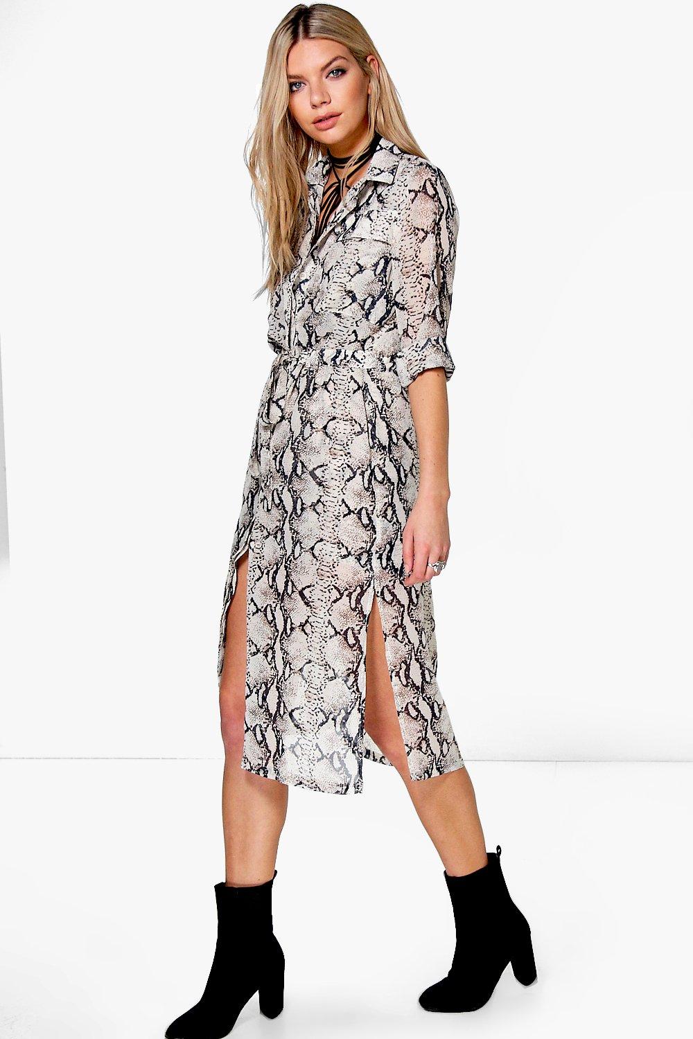 snake print shirt dress boohoo