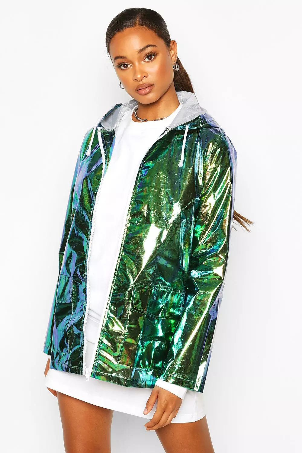 Boohoo holographic jacket sale