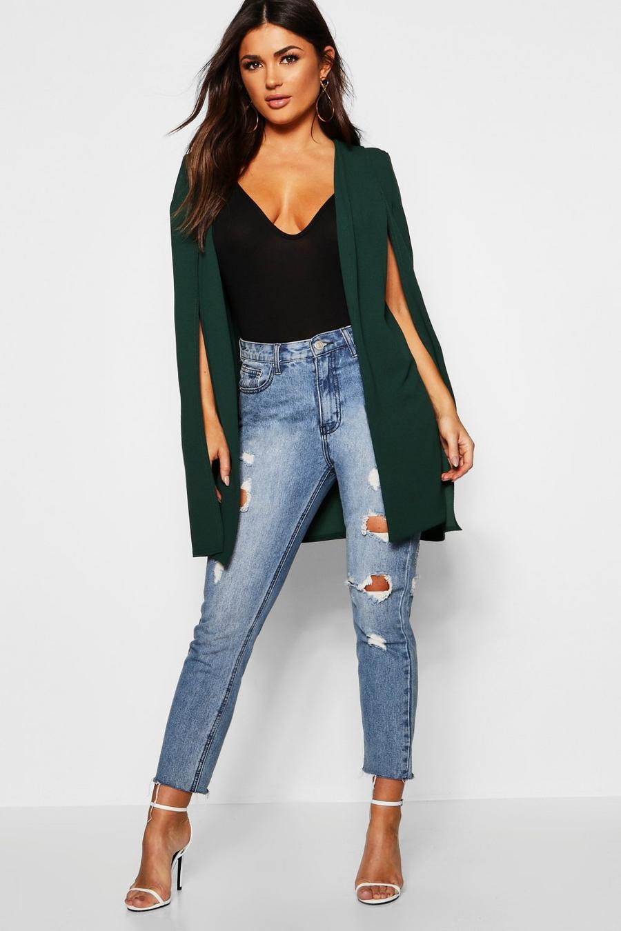Bottle green Longline Tailored Crepe Cape image number 1