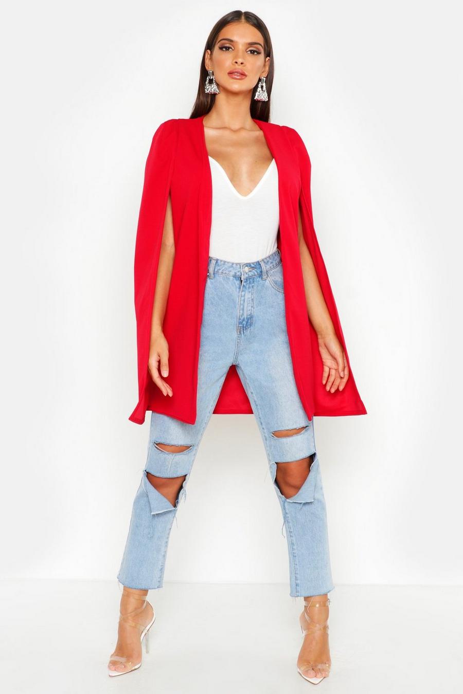 Red Longline Tailored Crepe Cape image number 1