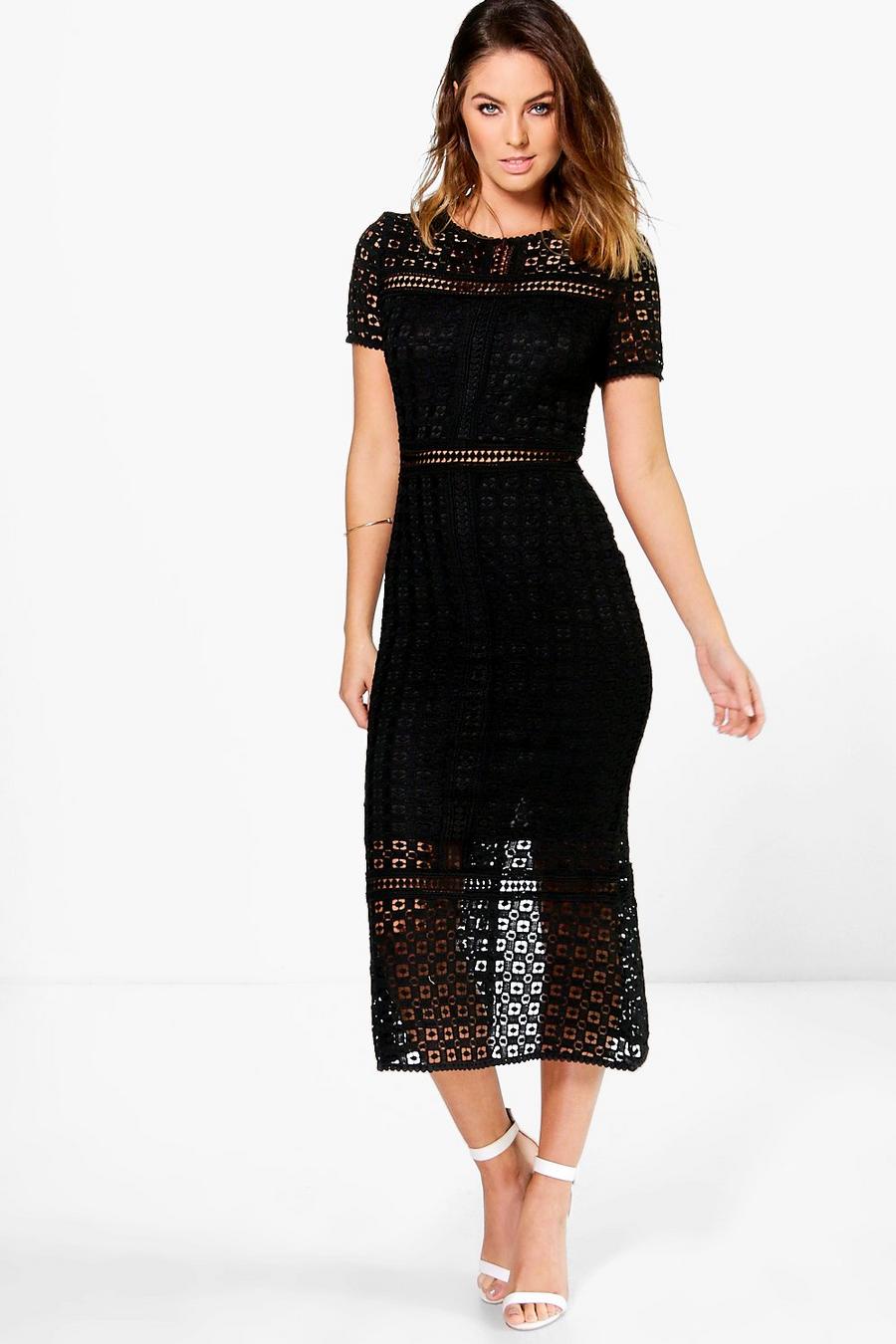 Black Boutique Crochet Midi Dress image number 1