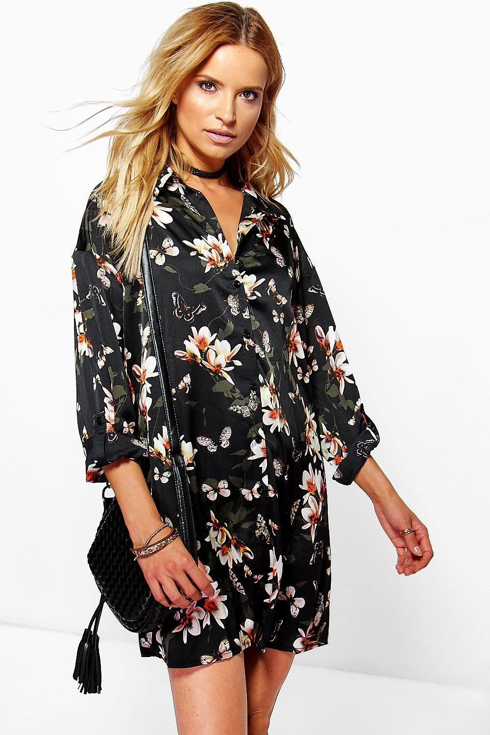 boohoo floral shirt dress