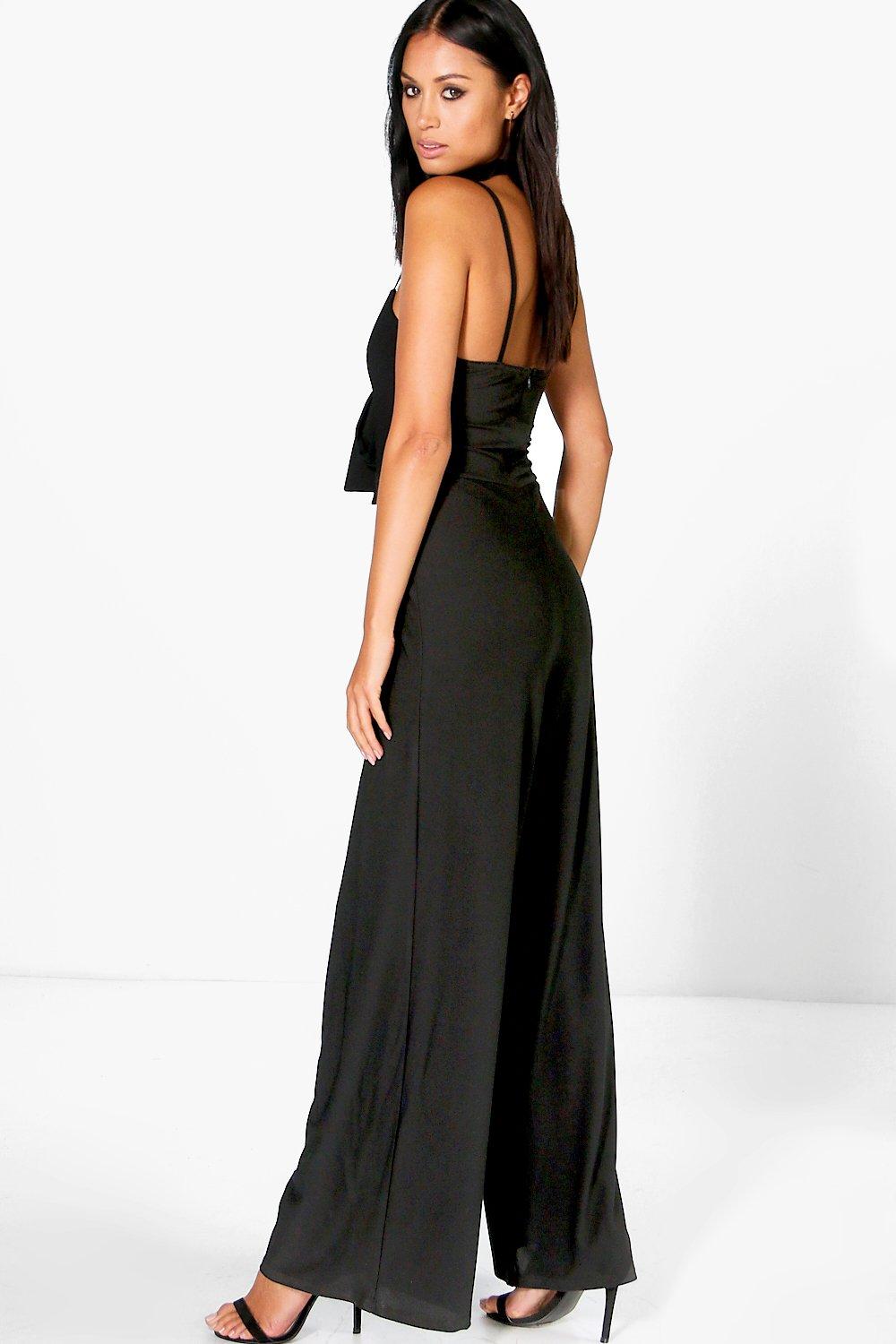 Black tie front jumpsuit online