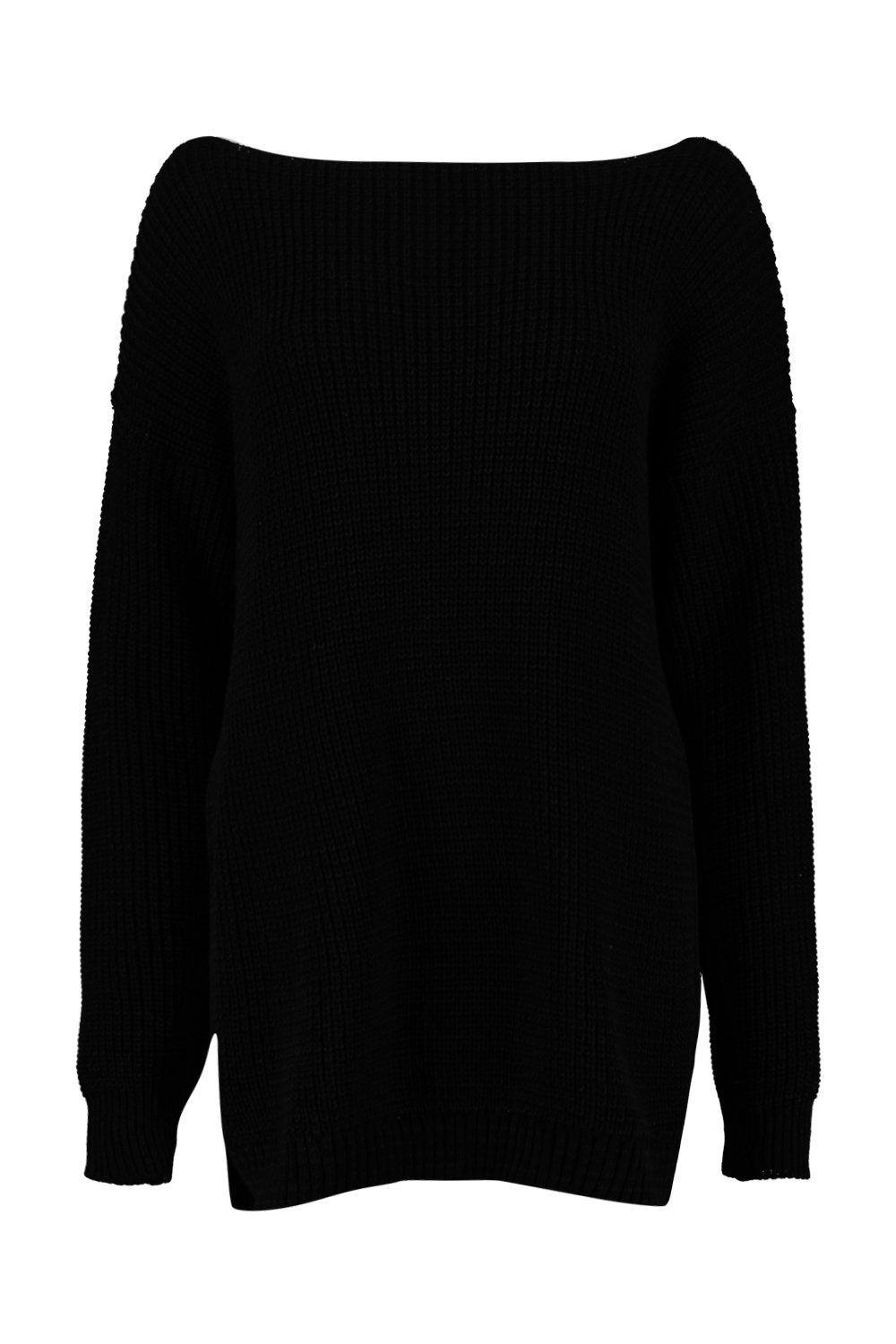 Allie Round Neck Oversized Side Split Jumper boohoo NO