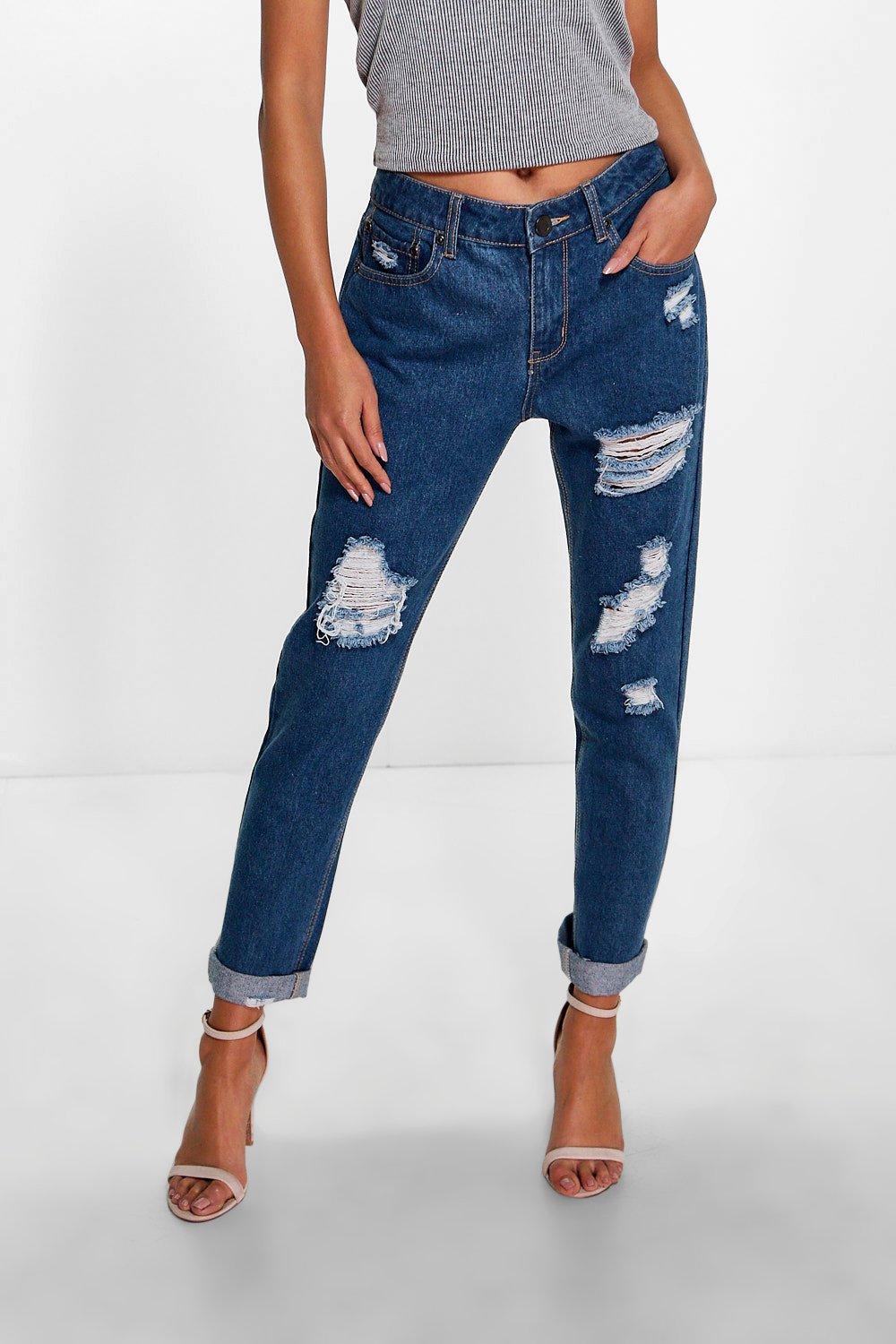 mid rise ripped mom jeans