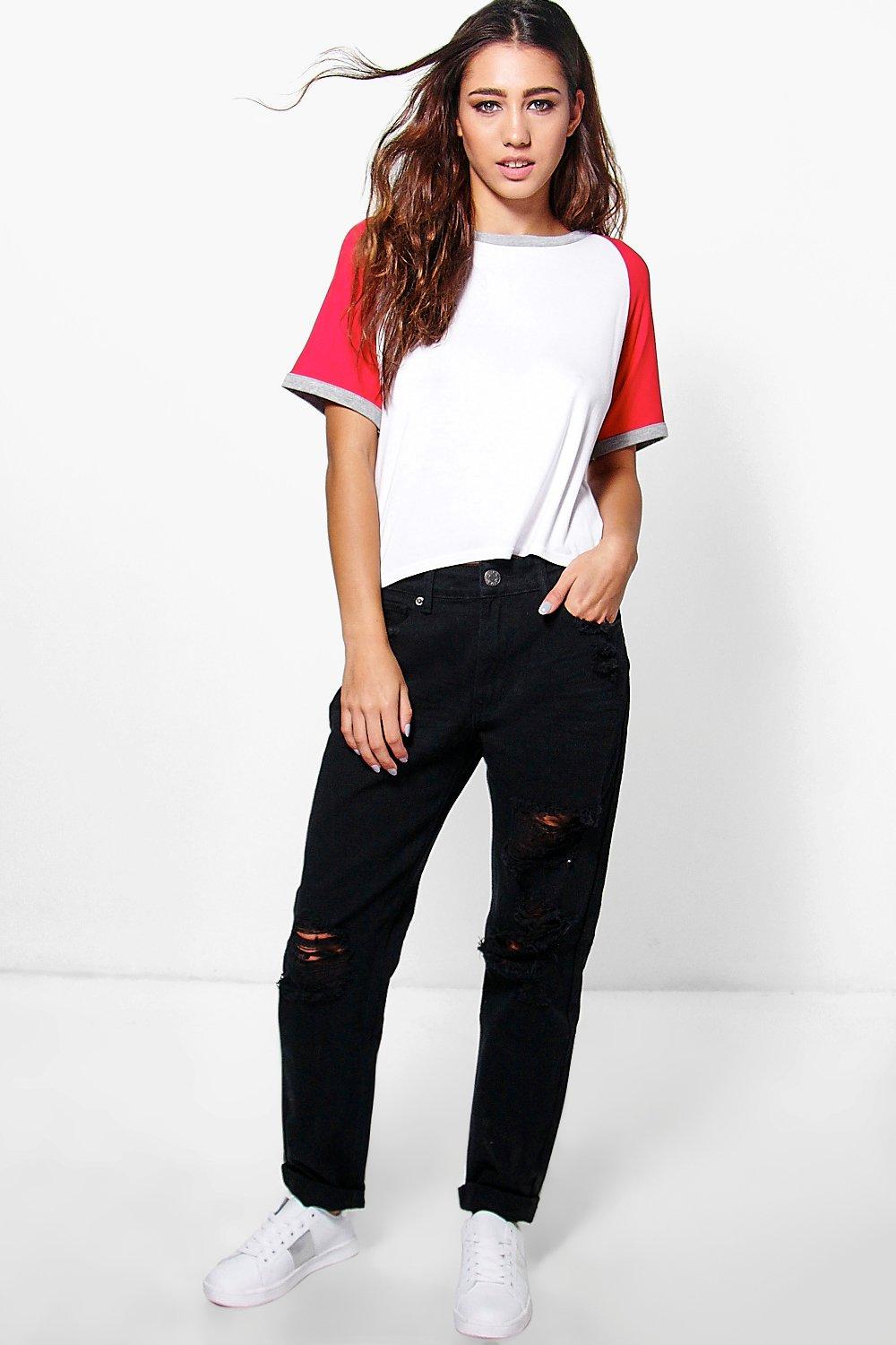 high waisted ripped mom jeans black