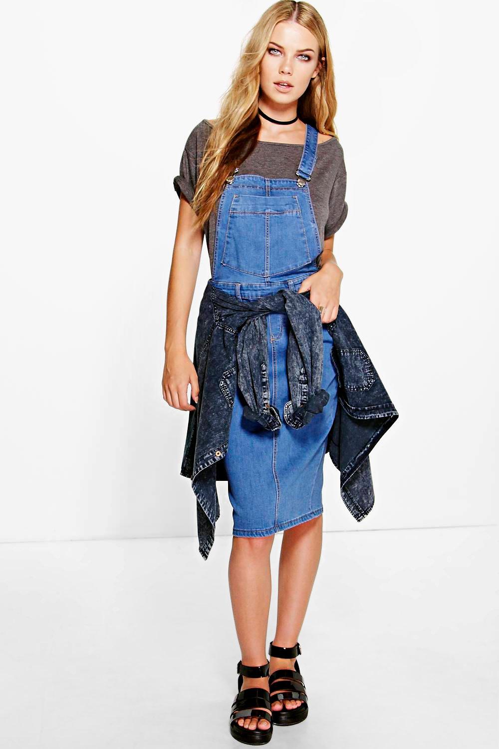 denim dungaree pinafore dress