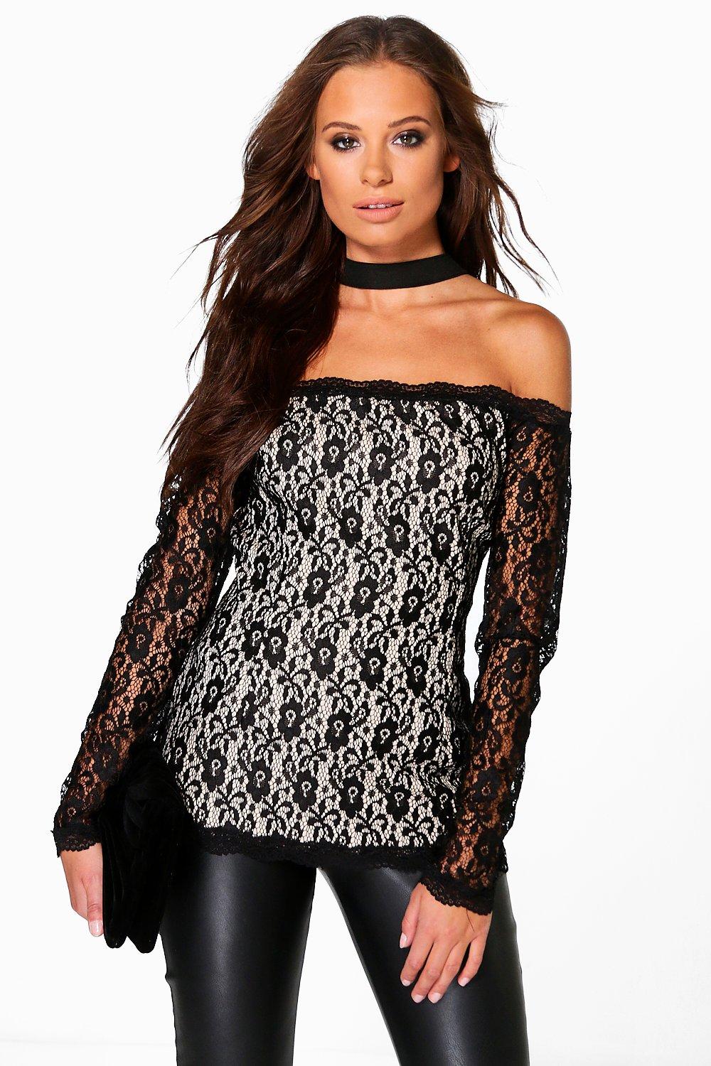 next black lace bardot top